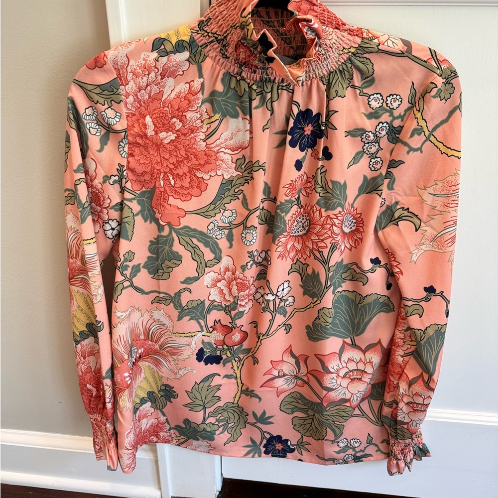 Tuckernuck smocked turtleneck blouse size XXS